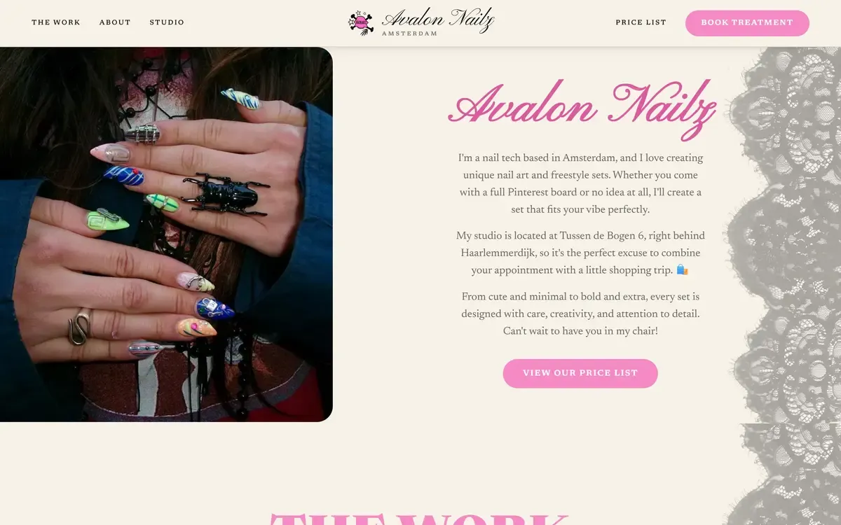 De homepage van Avalon Nailz